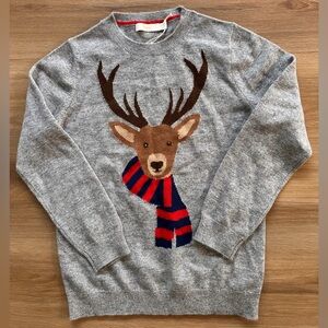 NWT. Mini Boden 100% Cashmere Deer Sweater, Size 7-8y